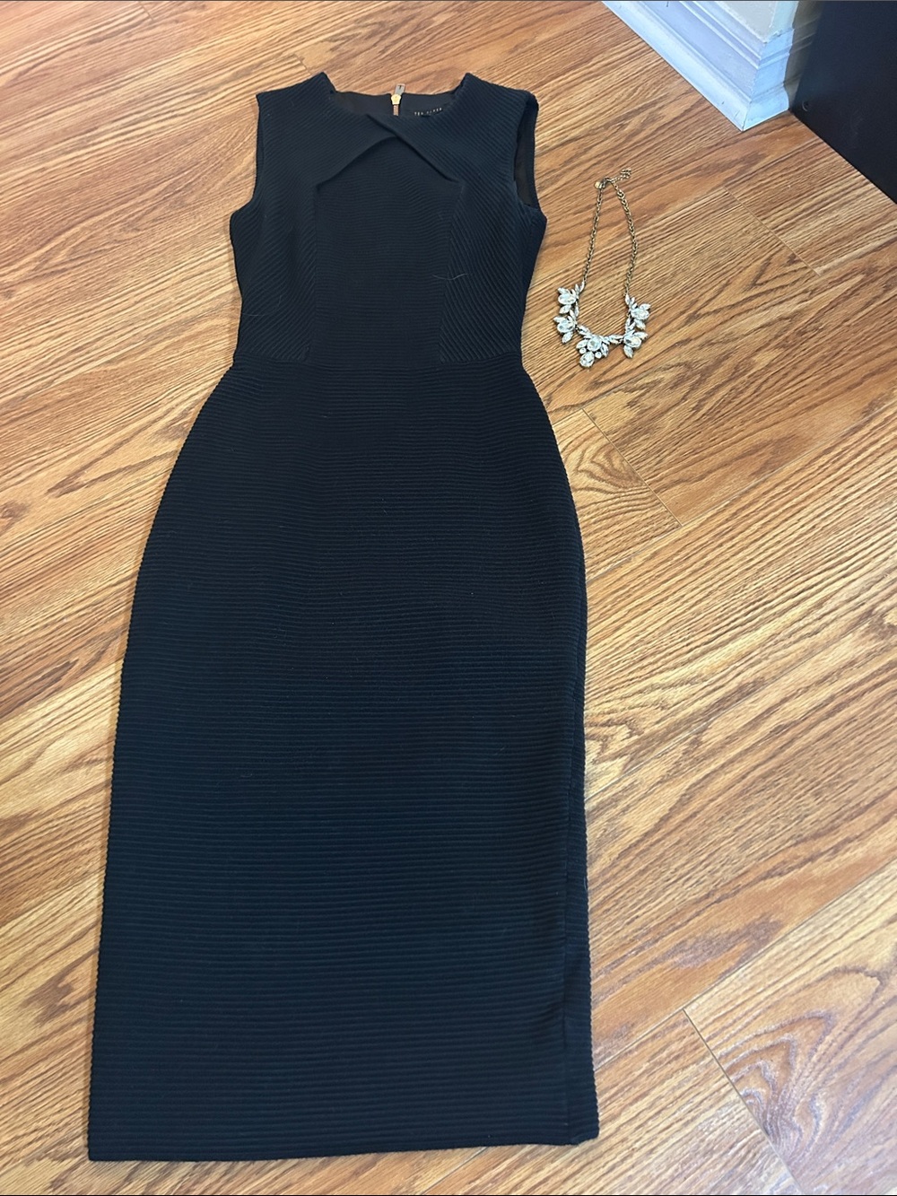 Ted Baker Black Ribbed Midi Sheath Dress